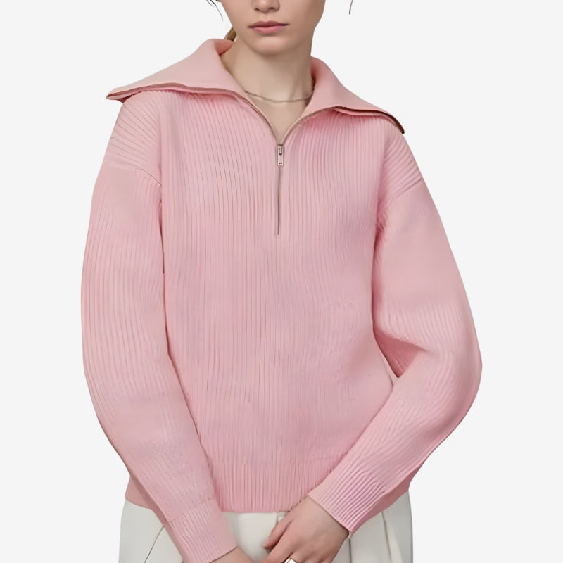 Aria - Half zipper sweater with stripe design