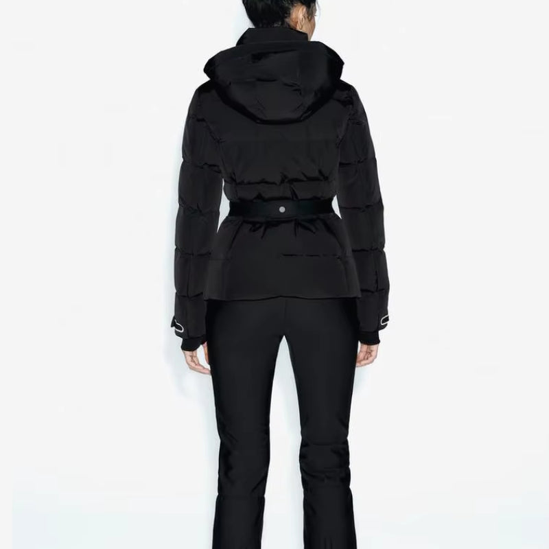 Nina – Veste matelassée manches longues avec capuche et ceinture à la taille