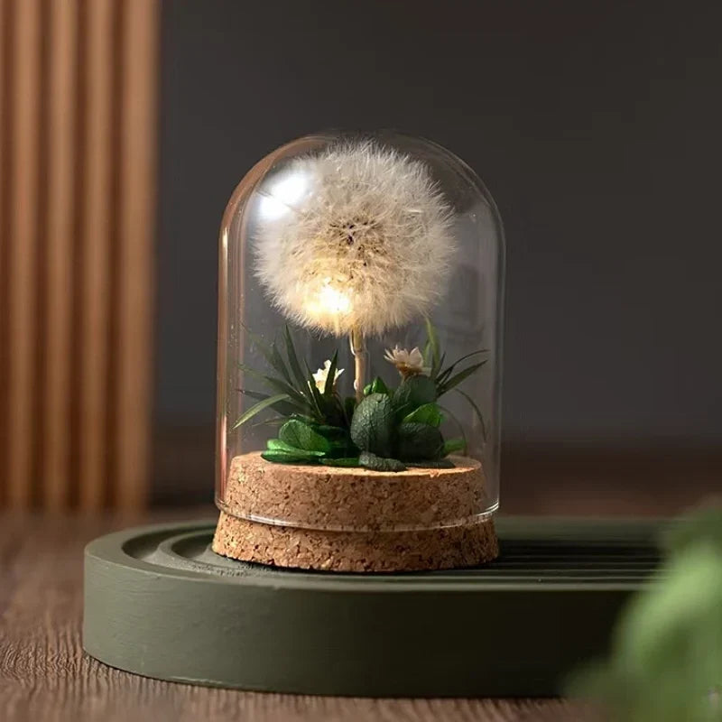 Florabloom - Candeeiro de cúpula de vidro com flores secas preservadas