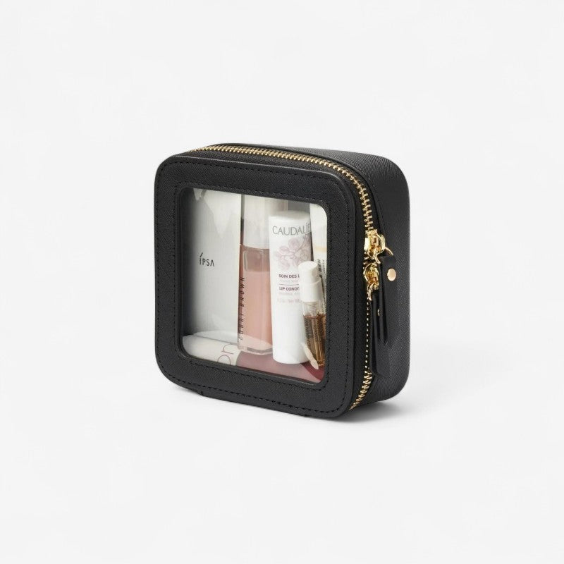 Lila – Mini trousse à maquillage carrée avec fermeture éclair sécurisée