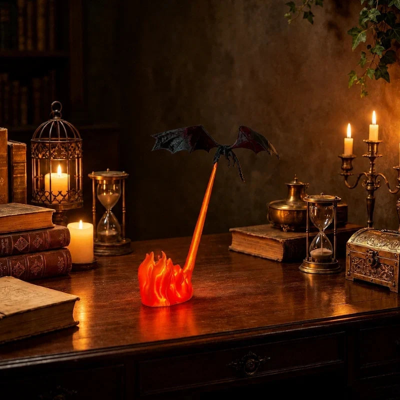 DracoGlow - Lampe de nuit en forme de dragon avec effet de flamme