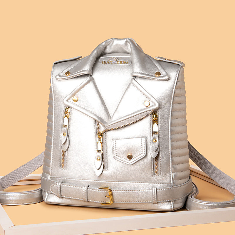 Luna - Stylish jacket-shaped shoulder bag with multiple zippers