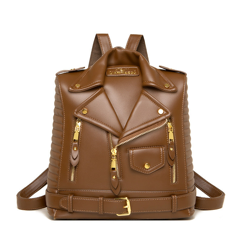 Luna - Stylish jacket-shaped shoulder bag with multiple zippers