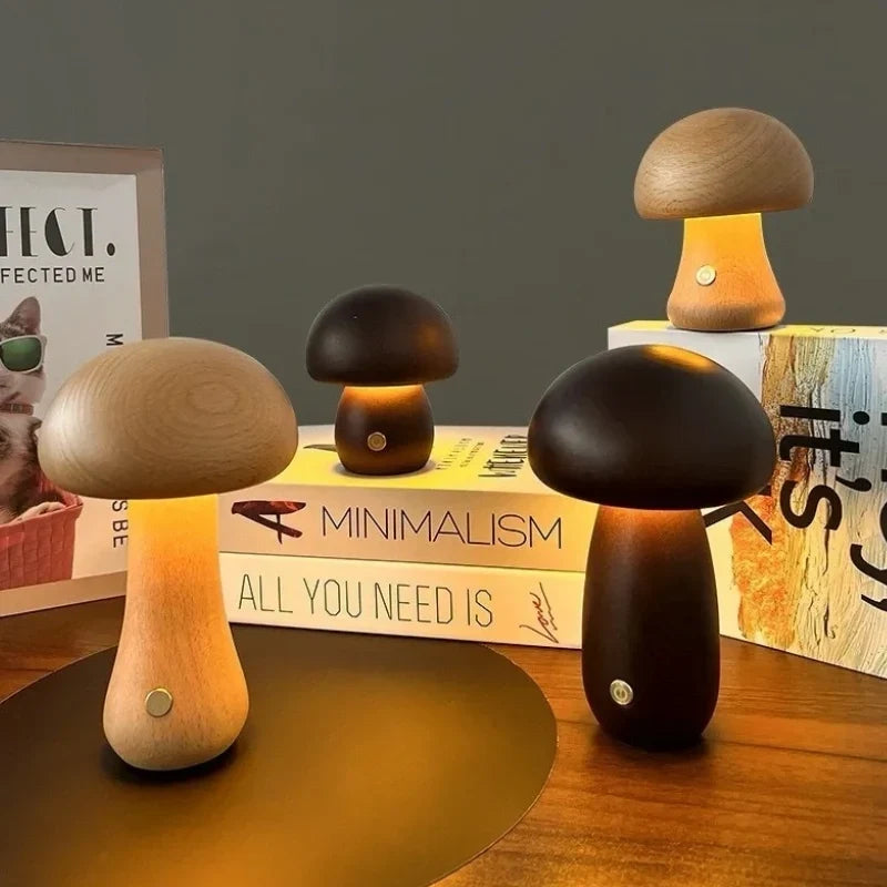 Mushwood - Lámpara de mesa de madera con diseño de seta