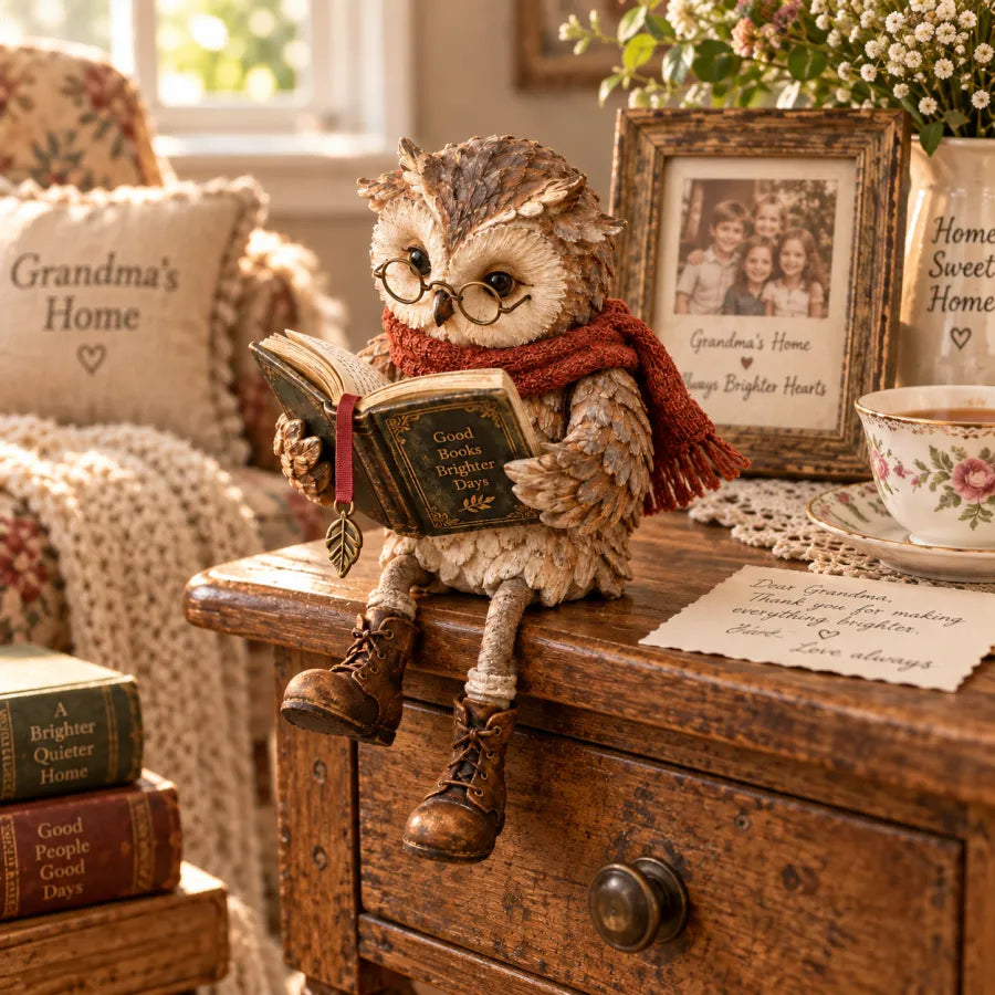 Pageowl - Statuetta di gufo con libro per la decorazione d'interni