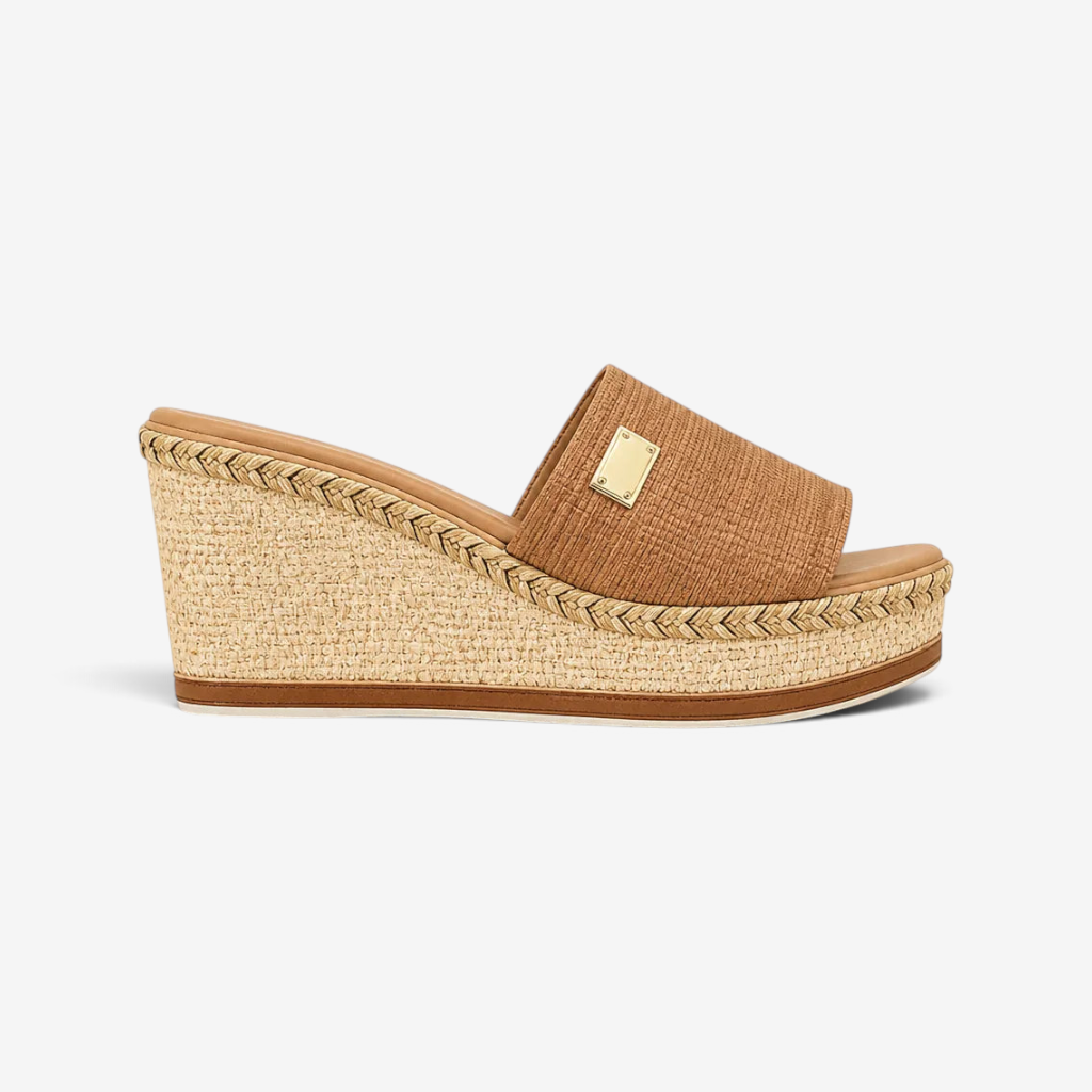 Marivelle - Raffia Wedge Mules with Wide Strap