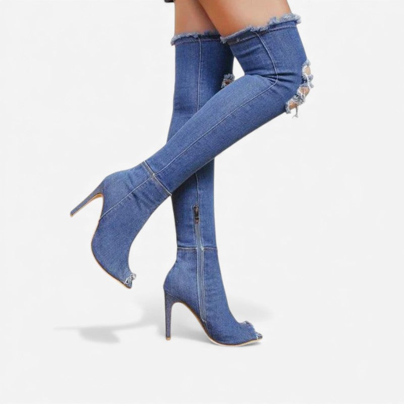Margriet – Bottes cuissardes à talons hauts et bout pointu