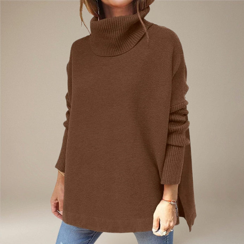 Rose – Pull à manches longues avec col roulé et coupe ample