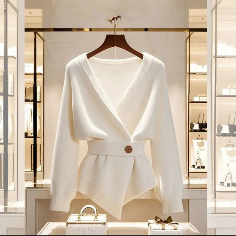 Meliora - Long Sleeve Cardigan with V-Neck and Belted Waist