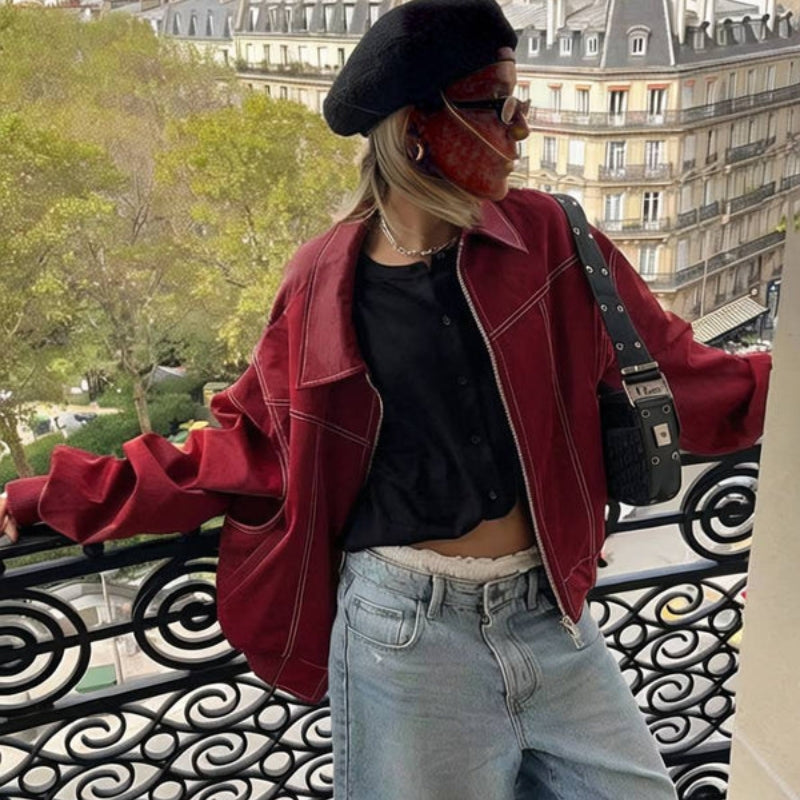 Amelia – Oversized Long Sleeve Jacket with Zipper