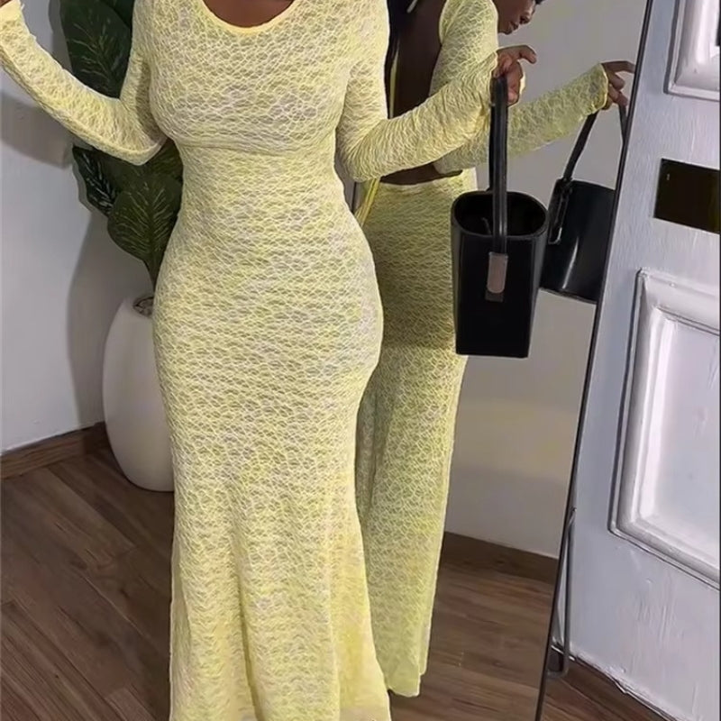 Gabriella - Vestito a maniche lunghe con scollo rotondo e design schiena scoperta