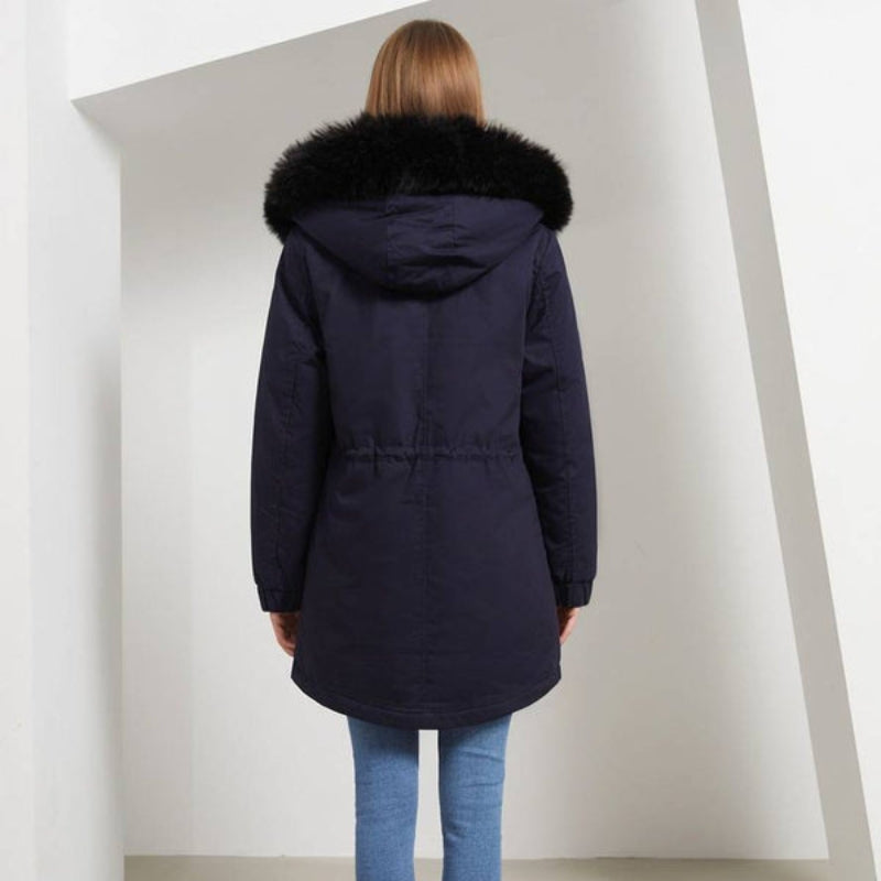 Naomi – Long Sleeve Fur Hooded Coat with Buttons