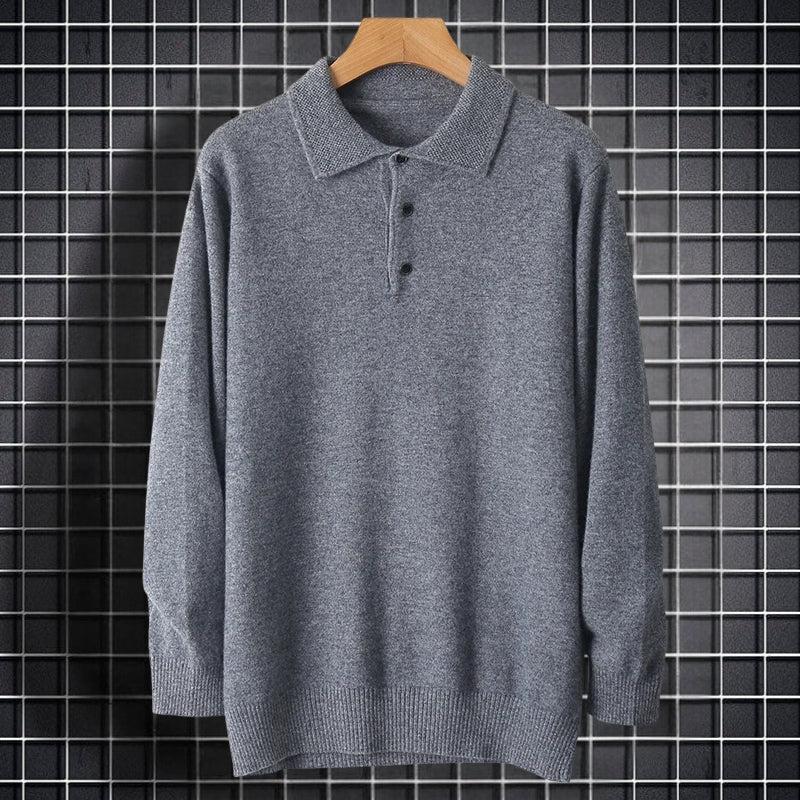 Cassius – Long Sleeve Slim Fit Sweater With Button Collar