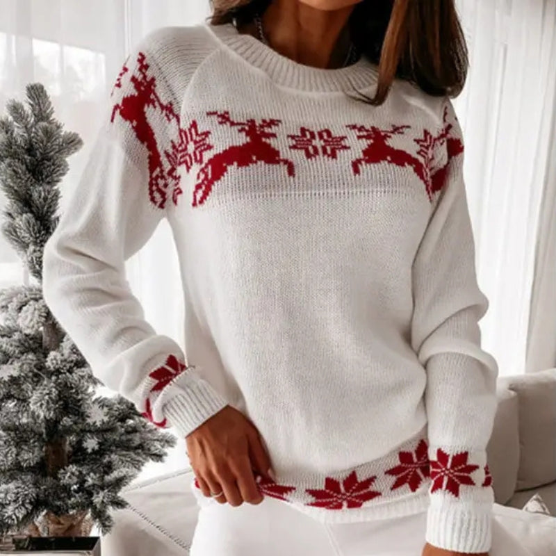 Amelia – Sweter z Długim Rękawem z Nadrukiem i Okrągłym Dekoltem