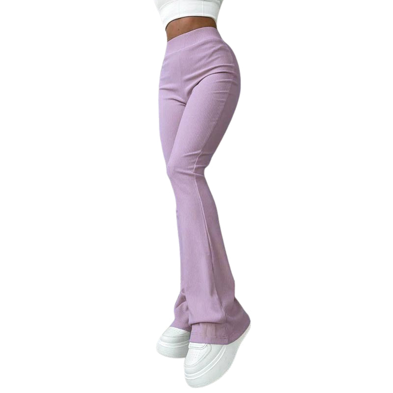 Clara – Pantaloni evazați cu talie înaltă și detalii rib