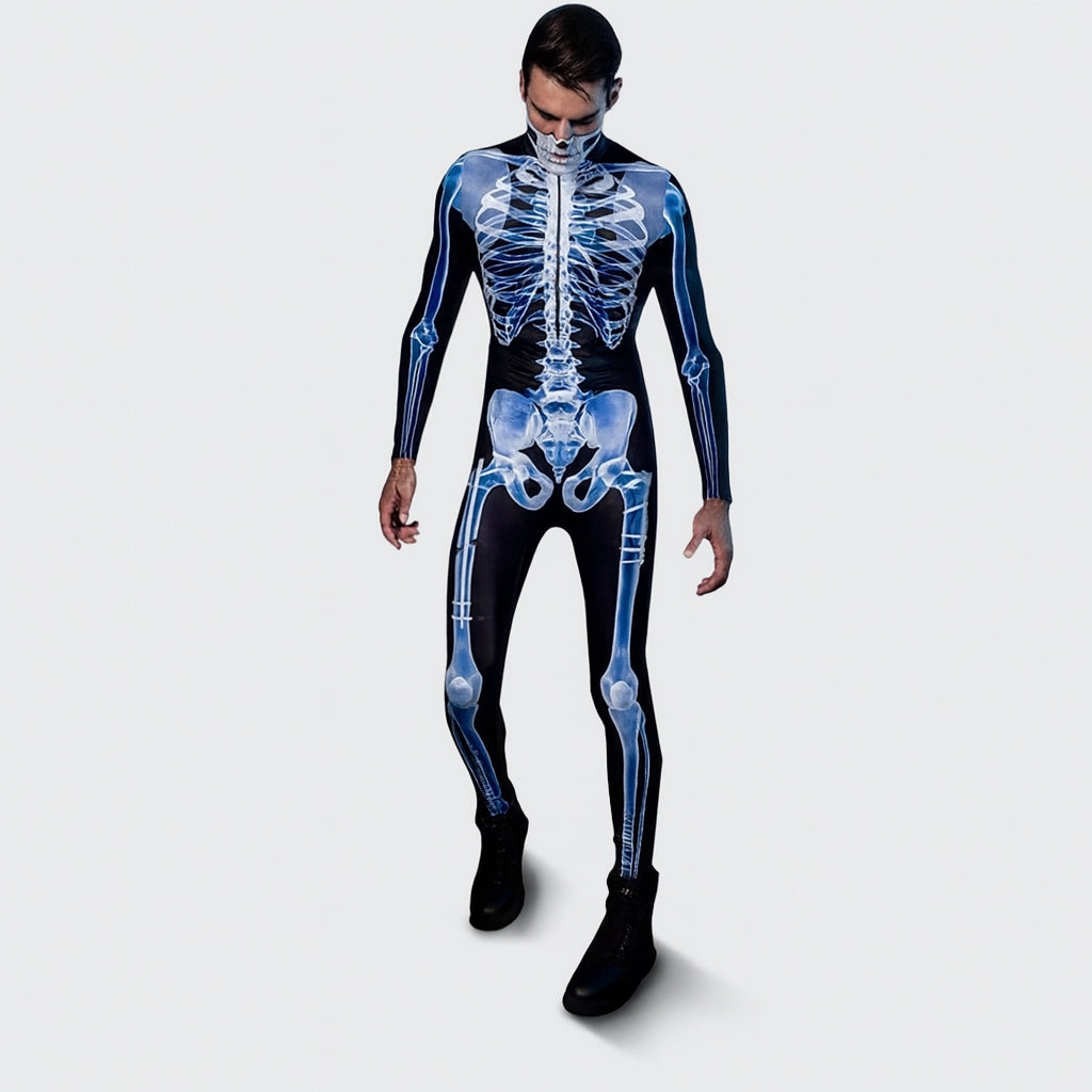 SkullWear – Body z Nadrukiem 3D Szkieletu z Długimi Rękawami i Zamkiem z Tyłu