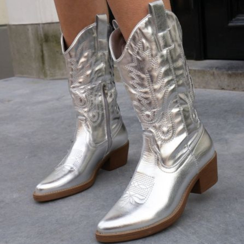Bella – Bottes de cowboy élégantes avec fermeture éclair latérale et semelle texturée