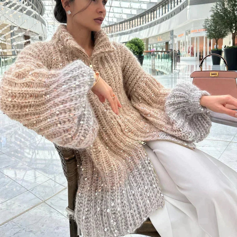Maria – Cardigan à manches longues avec fermeture éclair et coupe décontractée