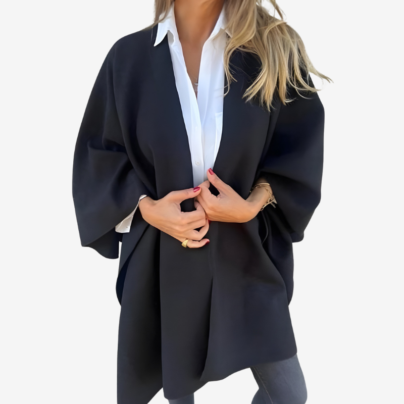 Skylar - Oversized pončo s dlouhým rukávem a zavinovacím designem