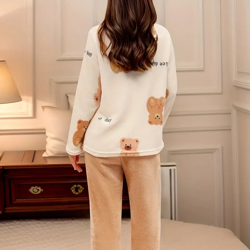 Ophelia – Set două piese cu cămașă cu imprimeu și guler rotund și pantaloni evazați