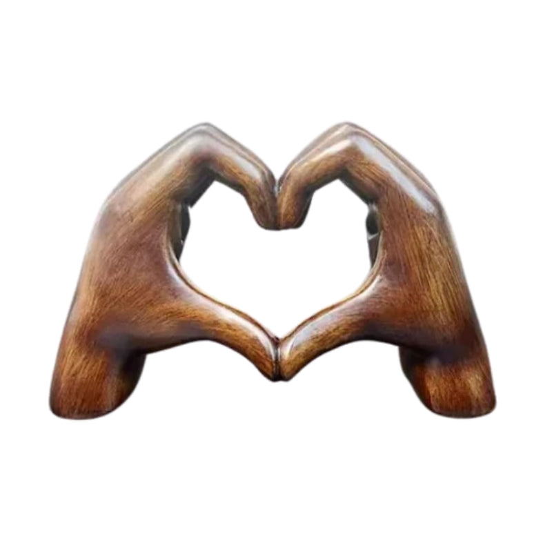 HeartGlow – Resin Heart Gesture Sculpture with Wood Grain Finish