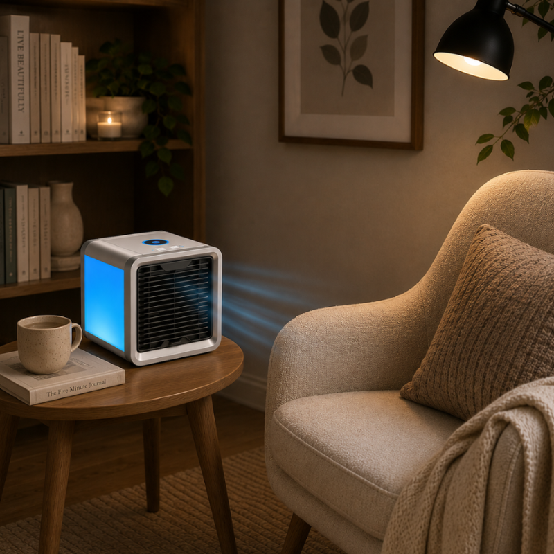 Ar condicionado portátil com humidificador e luz LED