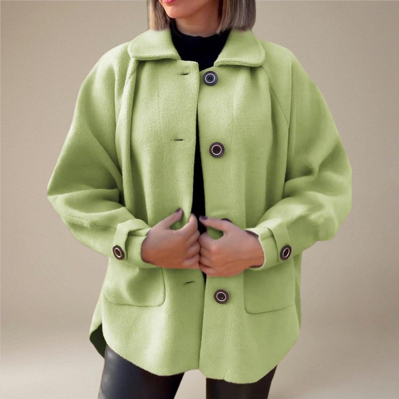 Naomi – Fleece kabát s dlouhým rukávem, knoflíky a kapsami