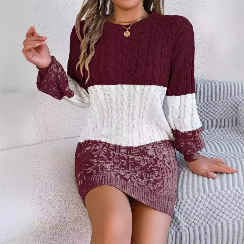 Brielle - Robe-pull mi-longue à manches longues avec col rond
