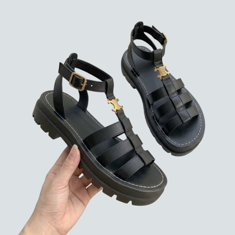 Women’s Gladiator Sandals with Round Toe and Buckle Strap