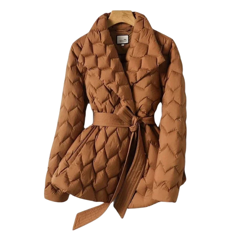 Penelope – Veste Matelassée à Carreaux avec Ceinture et Fermeture Croisée
