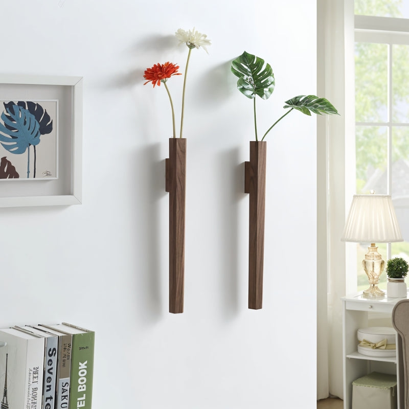 LeafNest – Wall-mounted Wooden Vase for Flower Display