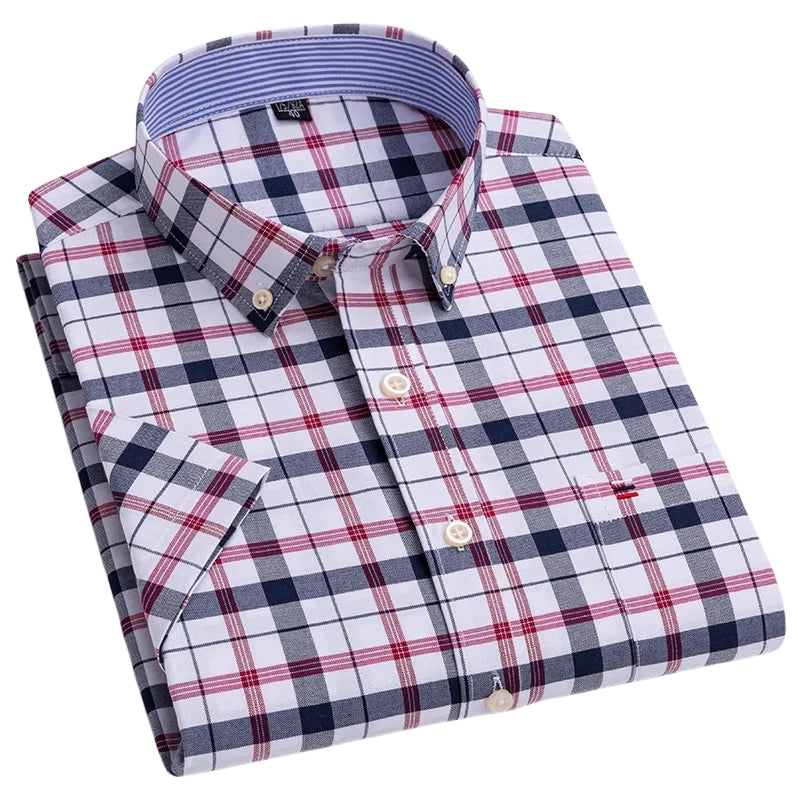 Alexander - Checked and striped button-down shirt with short sleeves