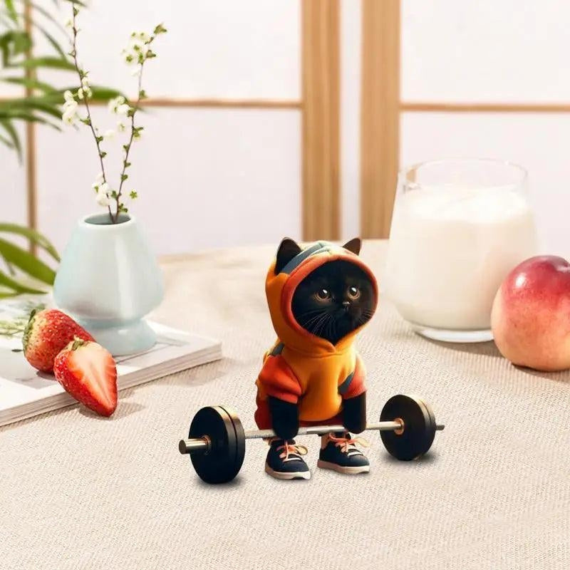 PowerPaws – Cat Figurine with Weightlifting and Decorative Design