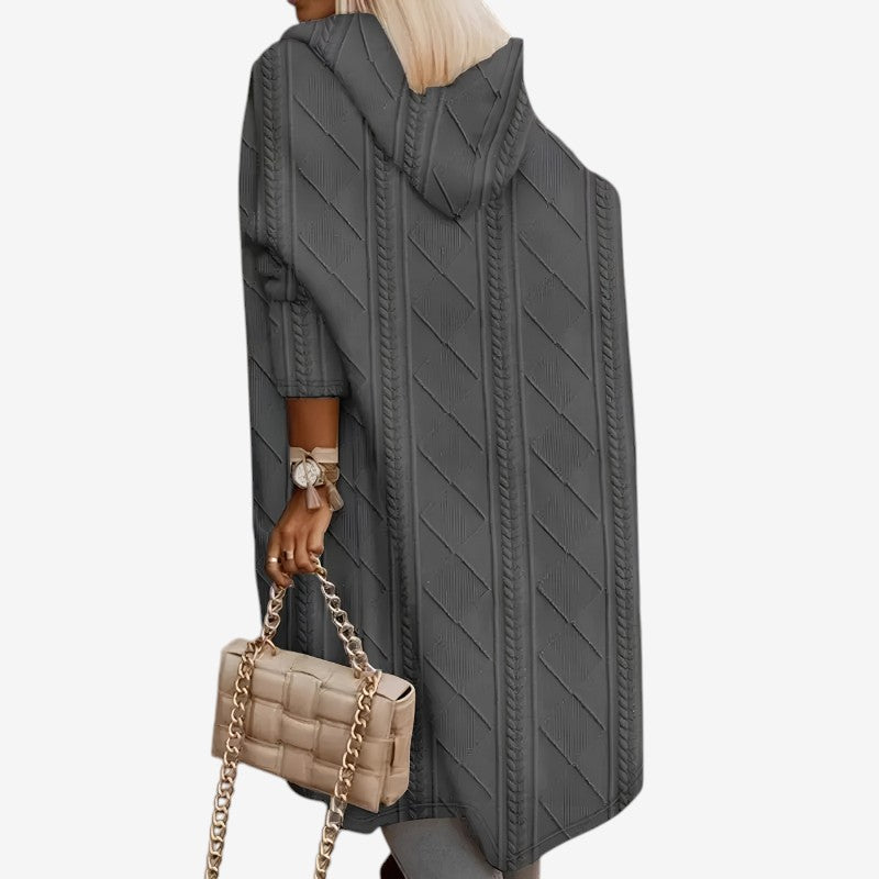 Cardigan à capuche pour femme en maille torsadée, ouvert sur le devant