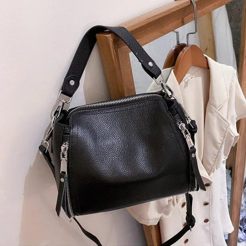 Reagan – Handbag with Multiple Zipper Closures and Shoulder Strap