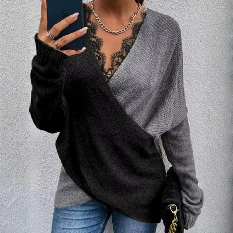 Ceren - Maglione avvolgente a manica lunga con scollo a V