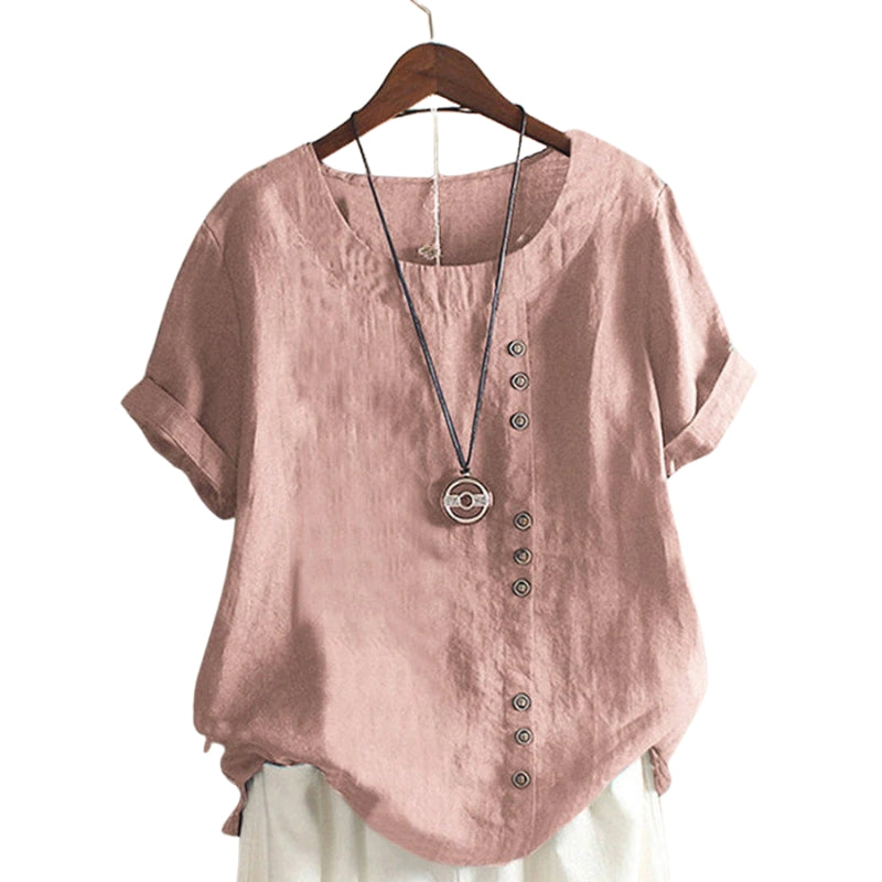 Ava – T-shirt Classique à Coupe Ample avec Col Rond et Boutons