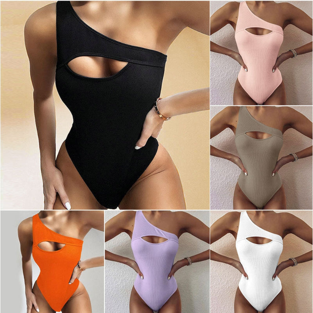 Maria – Maillot de bain élégant à une épaule avec devant ouvert et coupe confortable