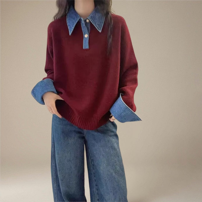 Clara – Long Sleeve Sweater with Collar and Buttons