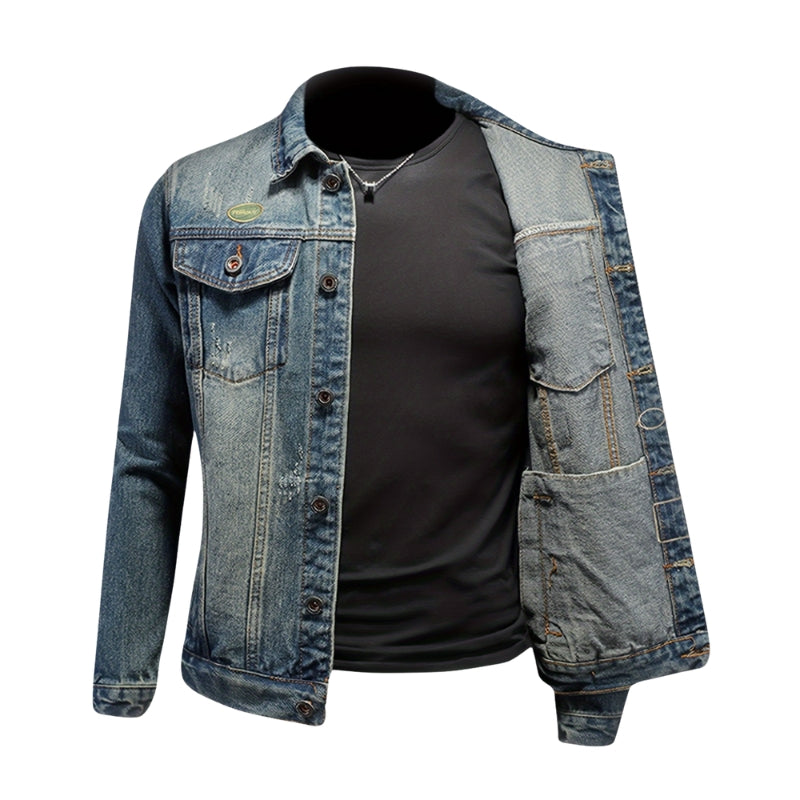 Victor – Jachetă din denim cu mâneci lungi, guler clasic și buzunare