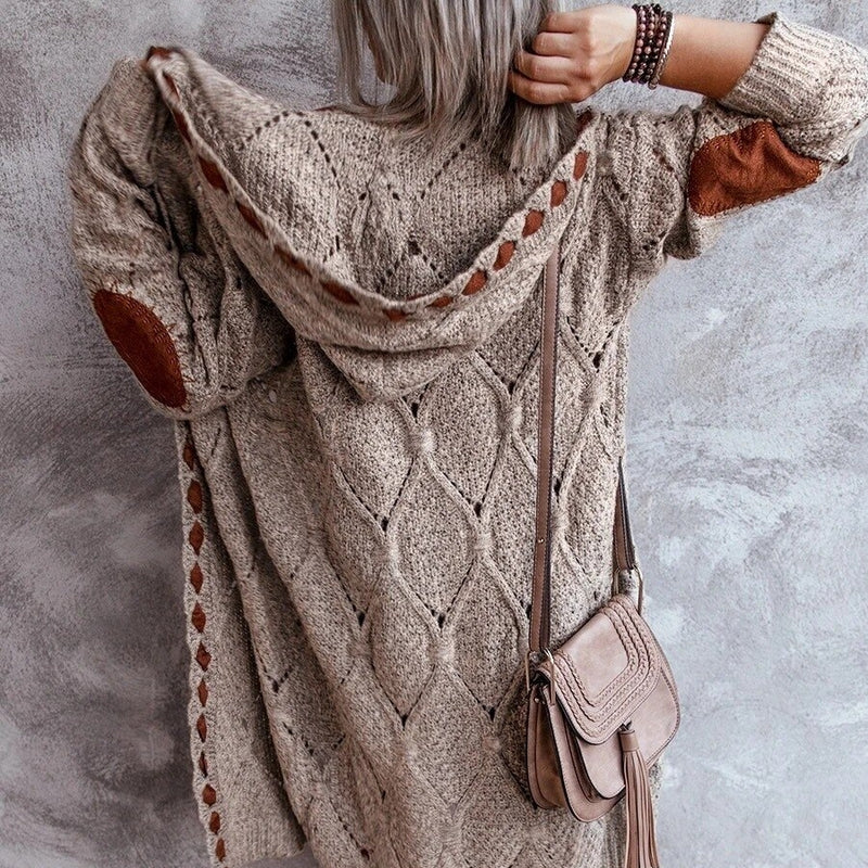 Natalie - Hooded Vest with Long Sleeves and Ribbed Detail