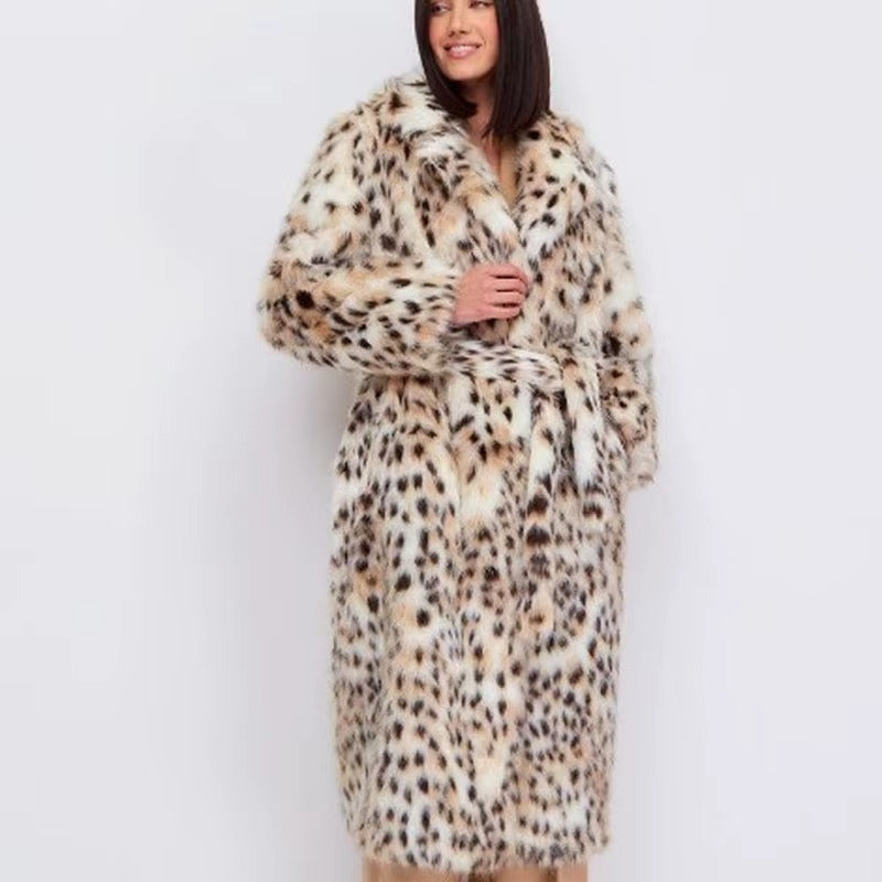 Lina - Long sleeve printed coat with belted waist