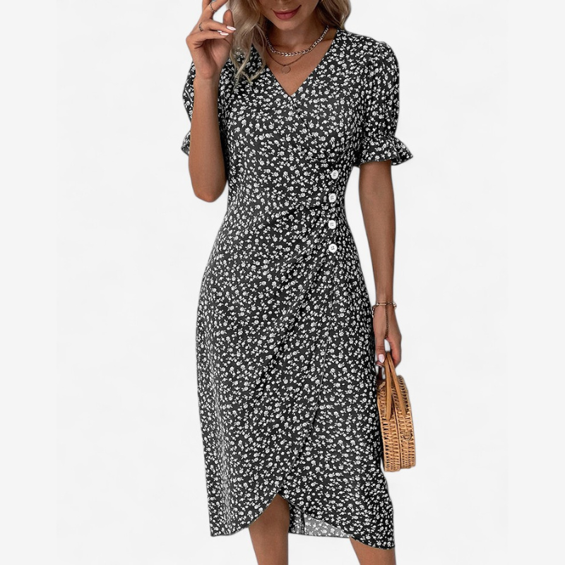 Elena – Vestito Boho Floreale con Scollo a V e Maniche a Sbuffo