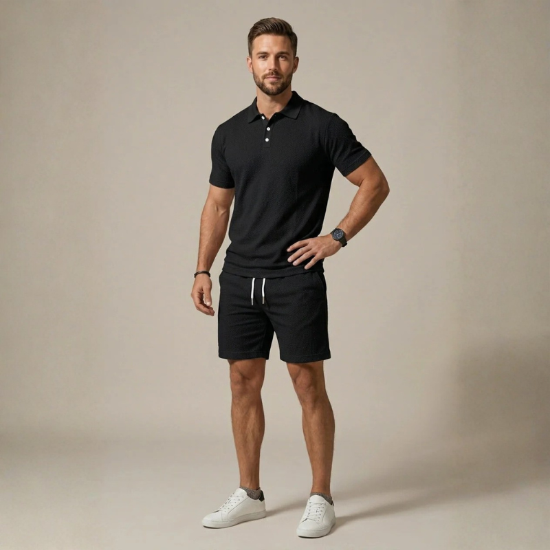 Set da uomo composto da polo a 2 pezzi e pantaloncini con coulisse