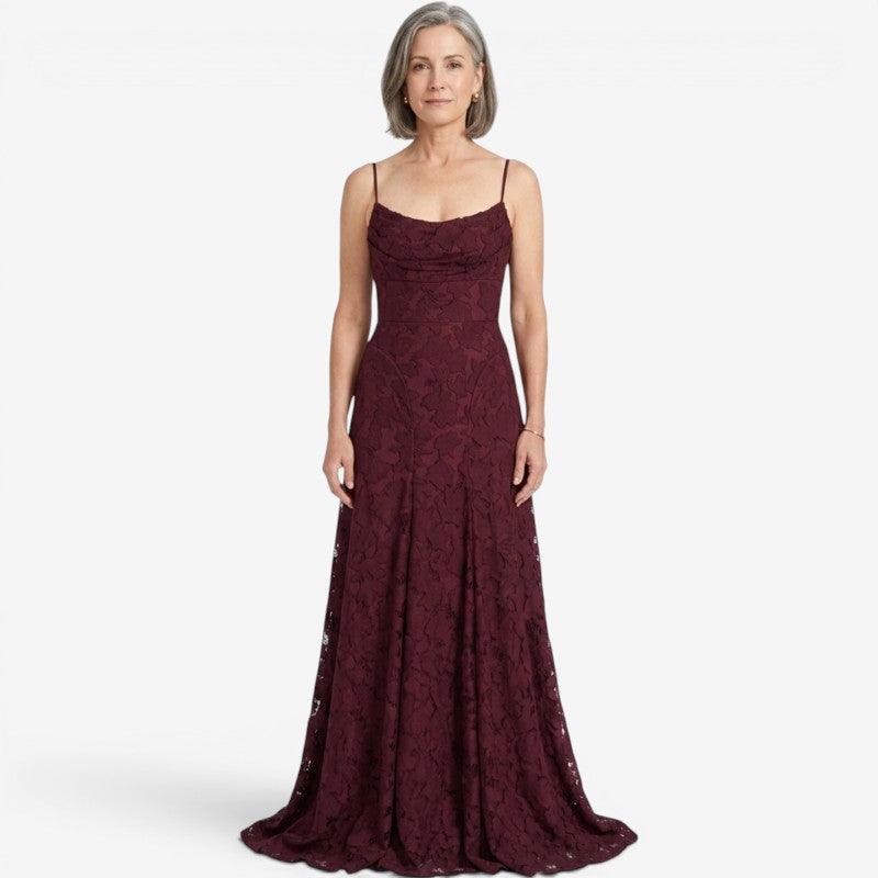 Abito lungo da donna in chiffon con fiocco sul retro