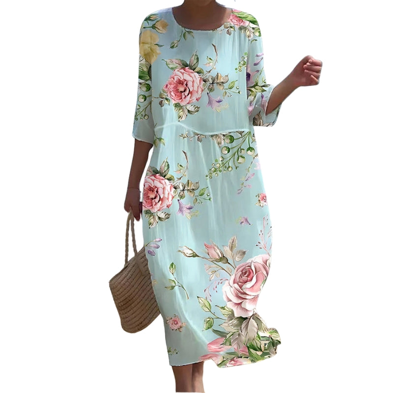 Emma - Robe Fleurie à Col Rond et Manches Courtes