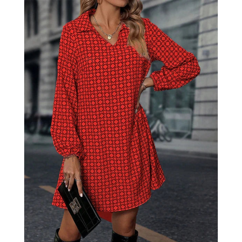 Serina – Mini-robe tendance à imprimé géométrique avec manches longues et coupe ample