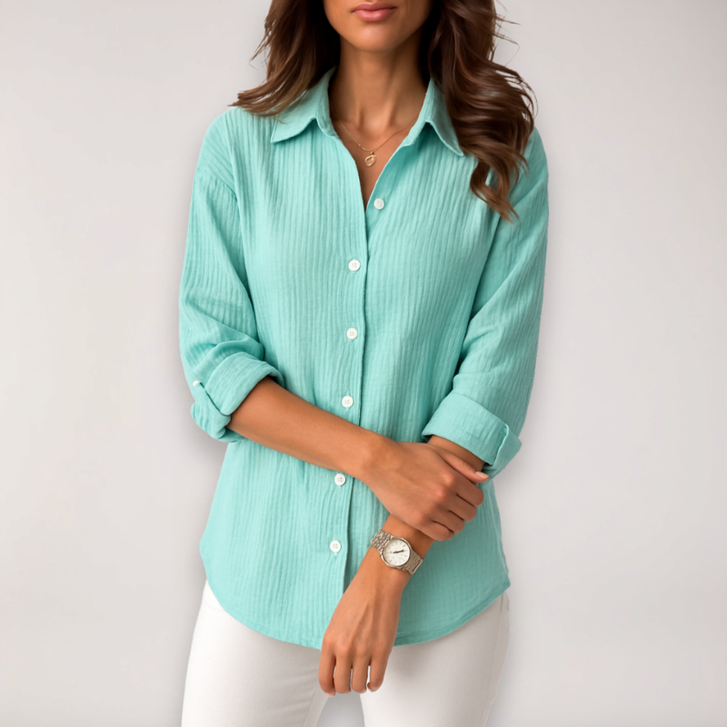 Women's Button-Front Blouse with Turn-Down Collar