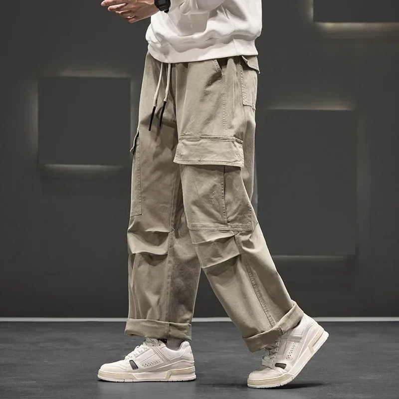 Pantalon cargo à jambes larges avec taille à cordon de serrage