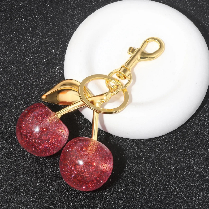 Porte-clés en métal pendentif cerise